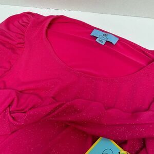 CeCe NWT‎ Hot Pink Sparkle Glitter Ruched Sleeves Stretch Shirt Top size XS